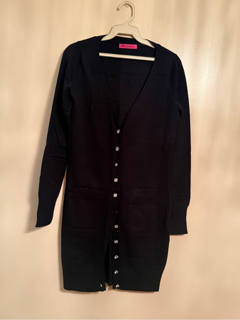 Betsey Johnson Black Long Button-Front Cardigan